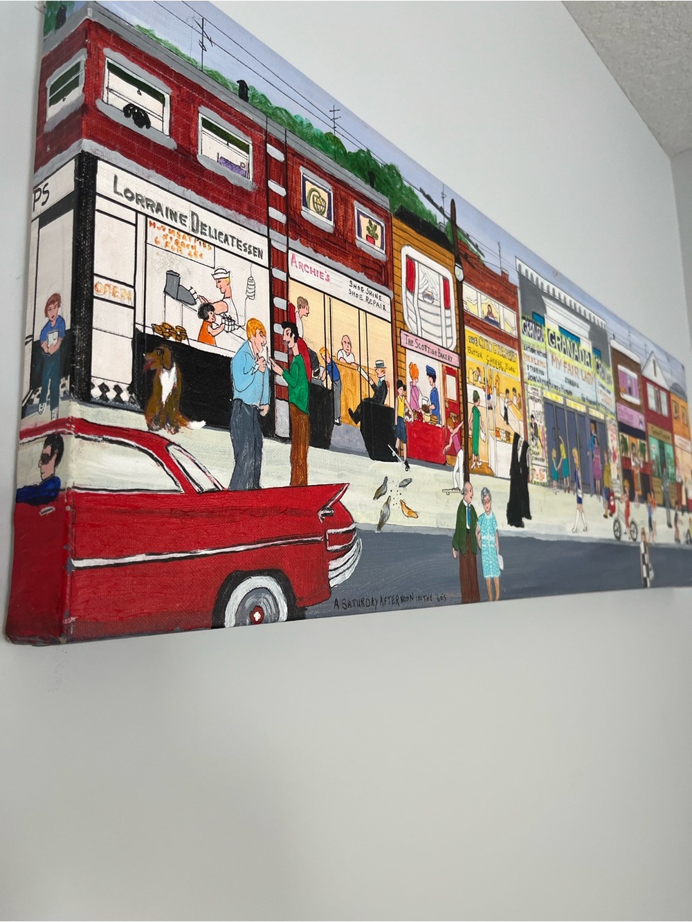 Vintage Street Scene Canvas Wall Art - Red, Green, Blue